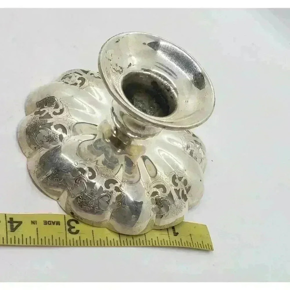 Vintage Silver Plate Candle Holder Trinket Candy Vanity Dish Ornate Petite - Picture 12 of 13
